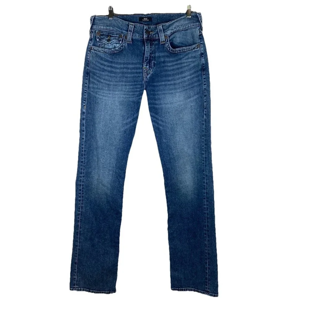 True‎ Religion Ricky SN Flap Relaxed Straight Jeans ($159) Medium Wash 34 X 34
